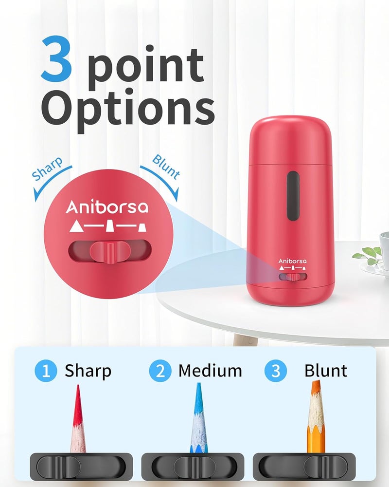 Aniborsa مبراة أقلام كهربائية أوتوماتيكية - تغذية أوتوماتيكية، توقف أوتوماتيكي وإخراج أوتوماتيكي، قابلة لإعادة الشحن للفصل الدراسي، المنزل، المدرسة، المكتب، وردي غامق - Image 5